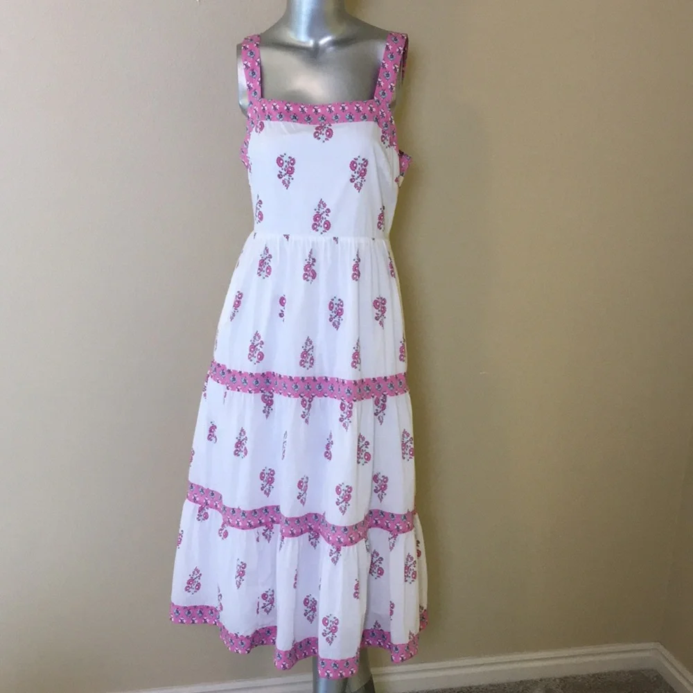 J. Crew | Block-print squareneck tiered midi dress